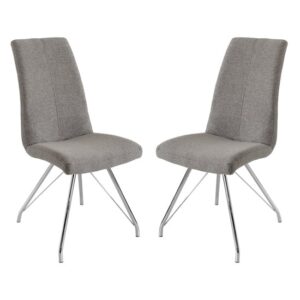Mekbuda Grey Fabric Upholstered Dining Chair In Pair