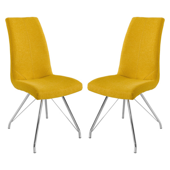 Mekbuda Yellow Fabric Upholstered Dining Chair In Pair