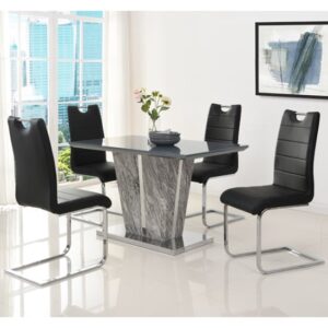 Melange Marble Effect Dining Table With 4 Petra Black Chairs