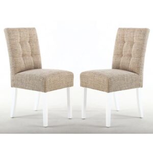 Mendoza Dining Chair In Tweed Oatmeal With White Legs In A Pair