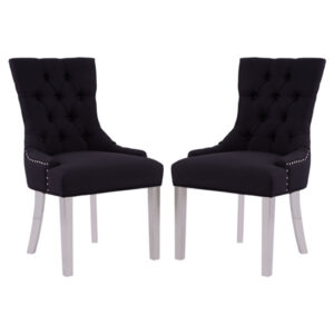 Mintaka Black Velvet Dining Chairs With Chrome Legs In A Pair