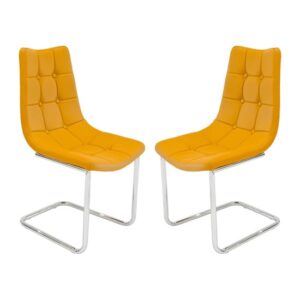 Mintaka Mustard Yellow Faux Leather Dining Chairs In Pair