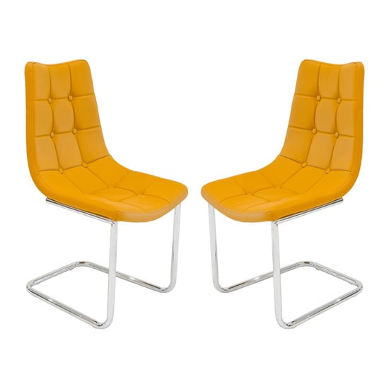 Mintaka Mustard Yellow Faux Leather Dining Chairs In Pair