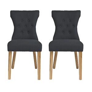 Nipas Grey Fabric Dining Chairs With Wooden Legs In Pair