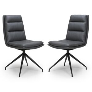 Nobo Grey Faux Leather Dining Chair With Black Legs In Pair