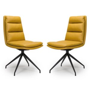 Nobo Ochre Faux Leather Dining Chair With Black Legs In Pair