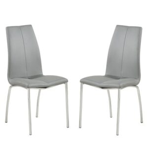 Opal Grey Faux Leather Dining Chair With Chrome Legs In Pair