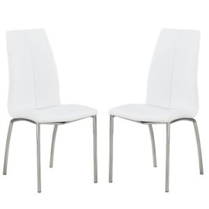Opal White Faux Leather Dining Chair With Chrome Legs In Pair