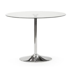 Orbik Small Clear Glass Dining Table With Polished Metal Base