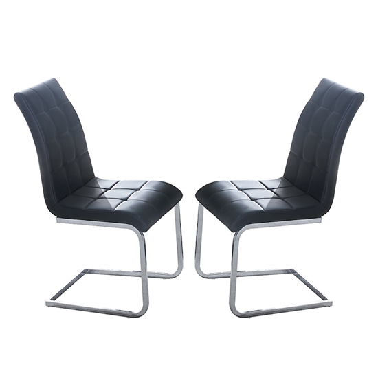 Paris Black Faux Leather Dining Chairs In Pair