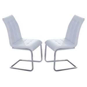 Paris White Faux Leather Dining Chairs In Pair