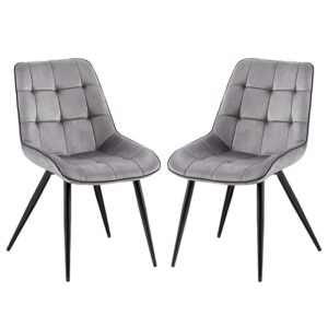 Pekato Grey Fabric Dining Chairs With Black Legs In Pair