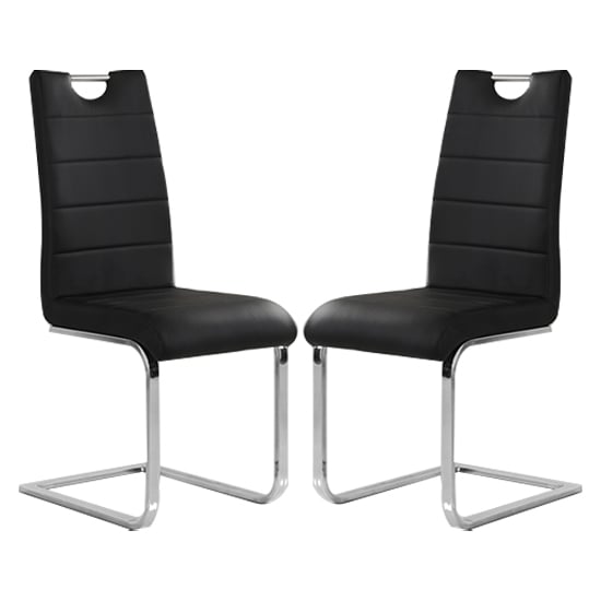 Petra Black Faux Leather Dining Chairs In Pair