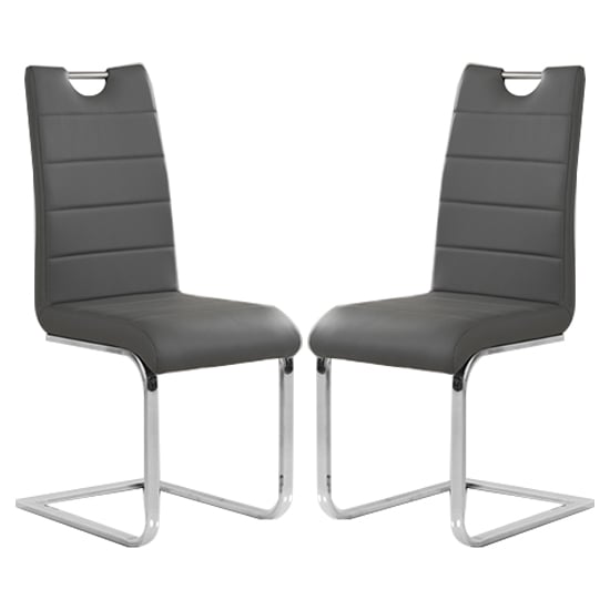 Petra Grey Faux Leather Dining Chairs In Pair