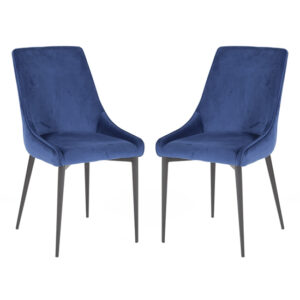 Payton Navy Velvet Dining Chairs With Metal Legs In Pair