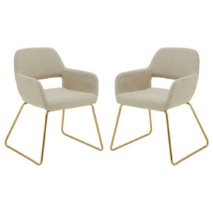 Porrima Natural Fabric Dining Chairs With Gold Base In A Pair