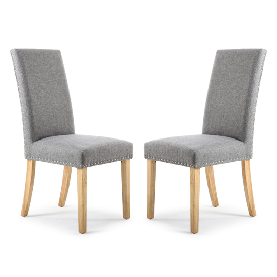 Rabat Silver Grey Linen Dining Chairs And Natural Leg In Pair