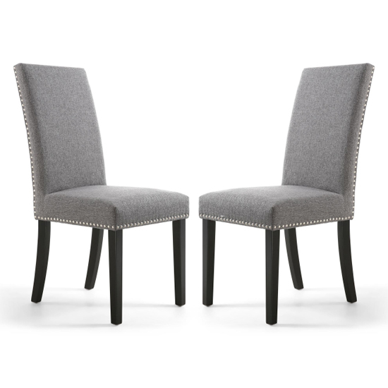 Rabat Steel Grey Linen Dining Chairs And Black Legs In Pair