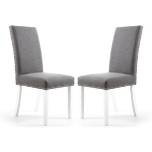 Rabat Steel Grey Linen Dining Chairs And White Legs In Pair