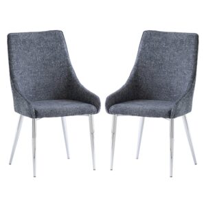 Reece Deep Blue Fabric Dining Chairs With Chrome Legs In Pair