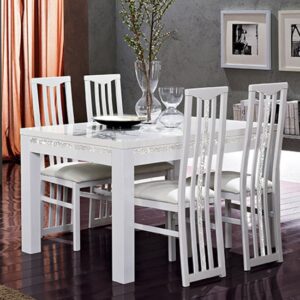 Regal Cromo Details White Gloss Dining Table With 6 Chairs