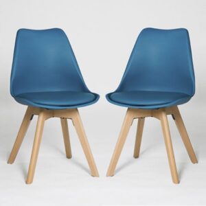 Regis Set Of 4 Dining Chairs In Blue With Wooden Legs