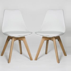 Regis Set Of 4 Dining Chairs In White With Wooden Legs
