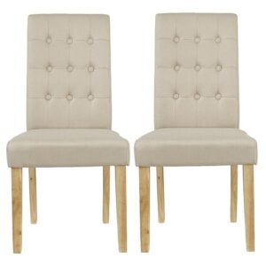 Remo Beige Fabric Dining Chairs With Wooden Legs In Pair