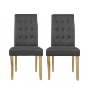 Remo Grey Fabric Dining Chairs With Wooden Legs In Pair