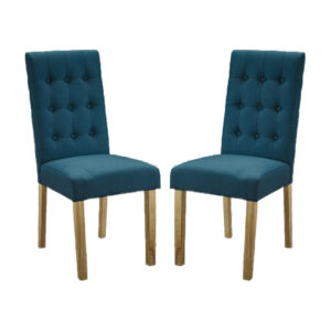 Remo Teal Fabric Dining Chairs With Wooden Legs In Pair