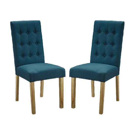 Risley Dining Chair In Teal Linen Style Fabric in A Pair