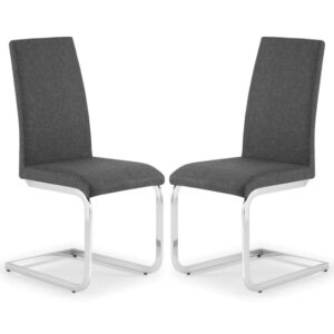 Rocio Slate Grey Linen Fabric Cantilever Dining Chairs In Pair