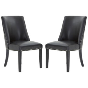 Rodik Black Faux Leather Dining Chairs In Pair