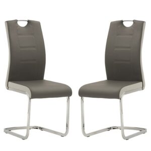 Samson Cantilever Dining Chair In Grey Faux Leather In A Pair