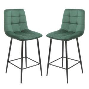 Sandy Squared Green Velvet Bar Chairs In Pair