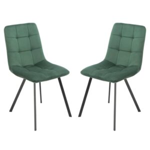 Sandy Squared Green Velvet Dining Chairs In Pair