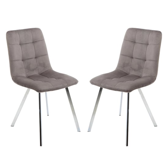 Sandy Squared Grey Velvet Dining Chairs In A Pair