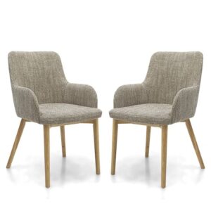 Saratov Tweed Oatmeal Fabric Dining Chairs In A Pair