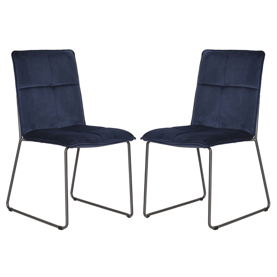 Soren Blue Velvet Dining Chairs With Black Legs In Pair