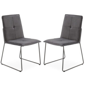 Sorani Grey Velvet Dining Chairs With Metal Legs In Pair