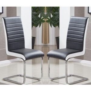 Symphony Black And White Faux Leather Dining Chairs In Pair