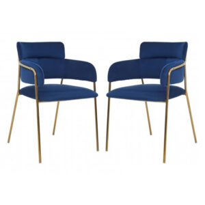 Tamzo Blue Velvet Dining Chairs And Gold Legs In Pair
