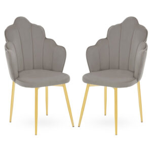 Tania Grey Velvet Dining Chairs With Gold Legs In A Pair