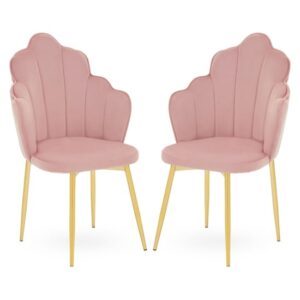 Tania Pink Velvet Dining Chairs With Gold Legs In A Pair