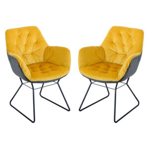 Titania Yellow Two Tone Faux Leather Dining Chairs In Pair