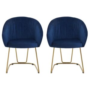 Vinita Upholstered Midnight Blue Velvet Dining Chairs In A Pair