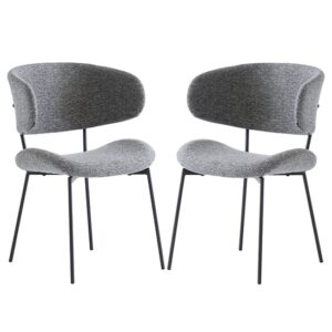 Wera Dark Grey Fabric Dining Chairs With Black Legs In Pair