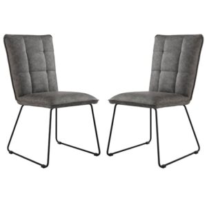 Wichita Grey Faux Leather Dining Chairs In Pair