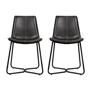 Holland Charcoal Leather Dining Chairs With Metal Base In A Pair