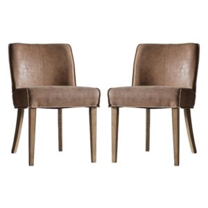 Worland Brown Fabric And Leather Dining Chairs In Pair